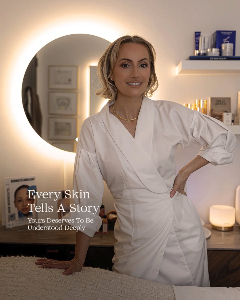 Nadine Harvey in the Sculptage treatment studio. Every skin tells a story. Yours deserves to be understood deeply.